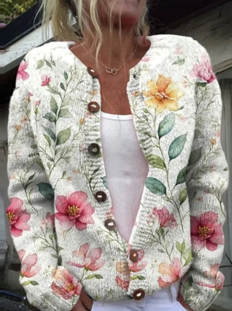 Sarah™ | Stilfuld Cardigan Med Blomsterprint